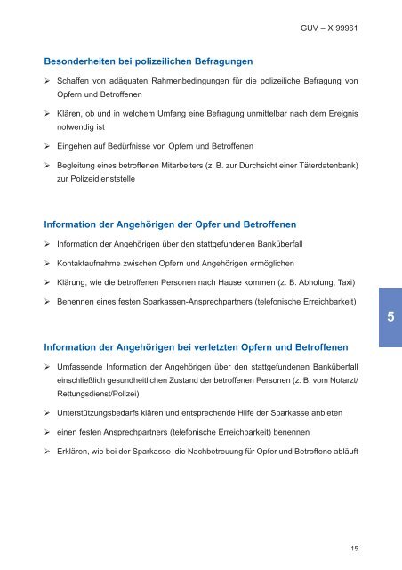 Erstbetreuung und Nachsorge nach Überfällen in Sparkassen