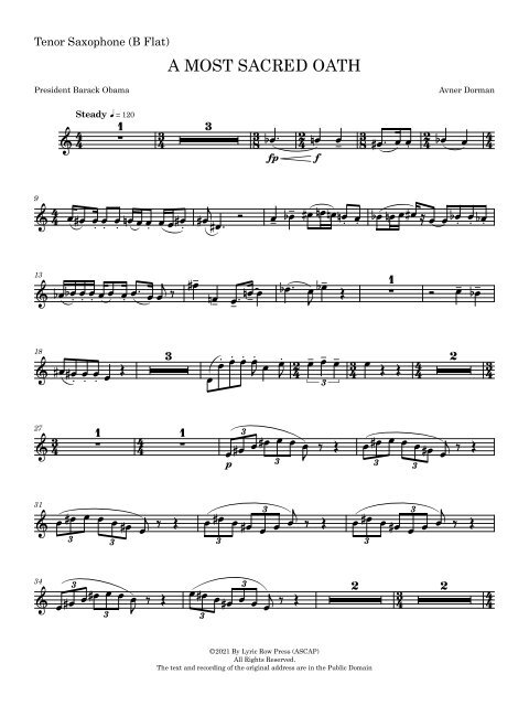 Tenor Saxophone (B Flat) - A MOST SACRED OATH