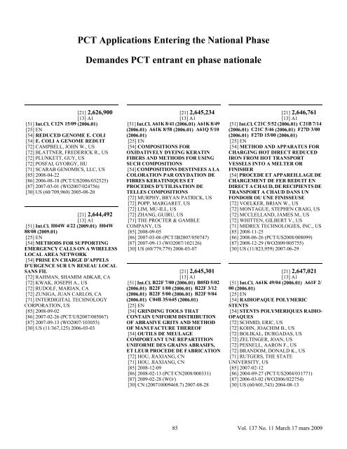 PCT Applications Entering the National Phase Demandes PCT ...