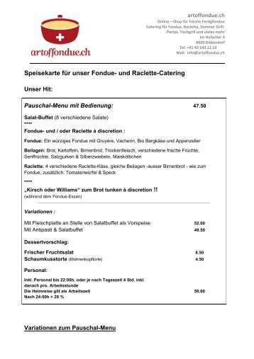 Speisekarte für unser Fondue- und Raclette-Catering - Catering mit ...