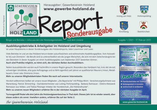 Holzland Report Sonderausgabe Ausbildung Januar 2021