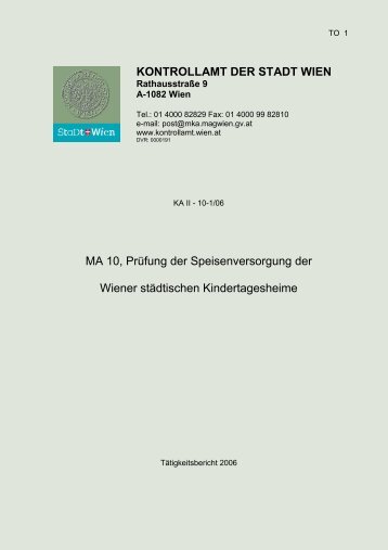 MA 10, Prüfung der Speisenversorgung der Wiener städtischen ...