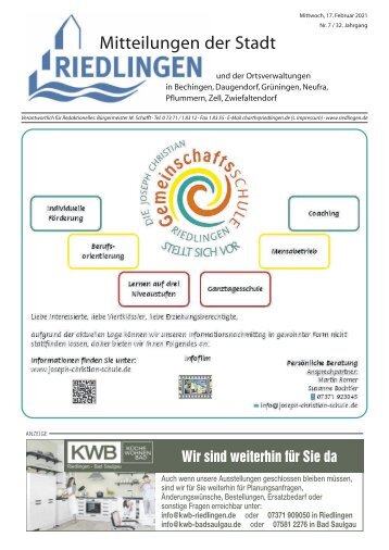 Amtliches Mitteilungsblatt Riedlingen 17.02.2021