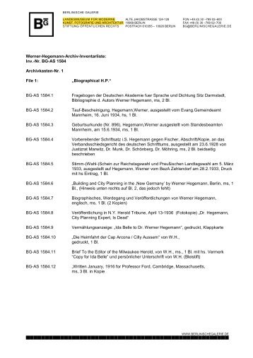 Werner-Hegemann-Archive - Berlinische Galerie