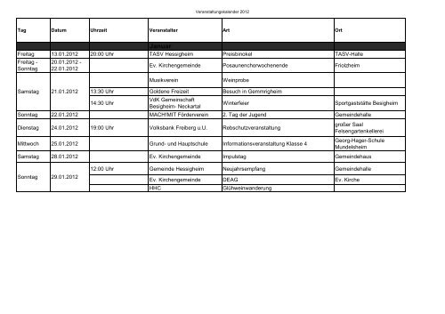 Veranstaltungskalender 2012 - Gemeinde Hessigheim