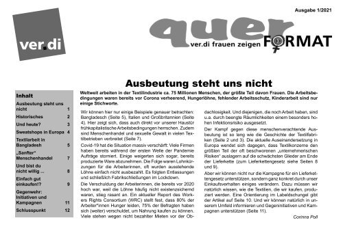 Zeitschrift quer ver.di Frauen Bayern (1/2021) Ausbeutung steht uns nicht