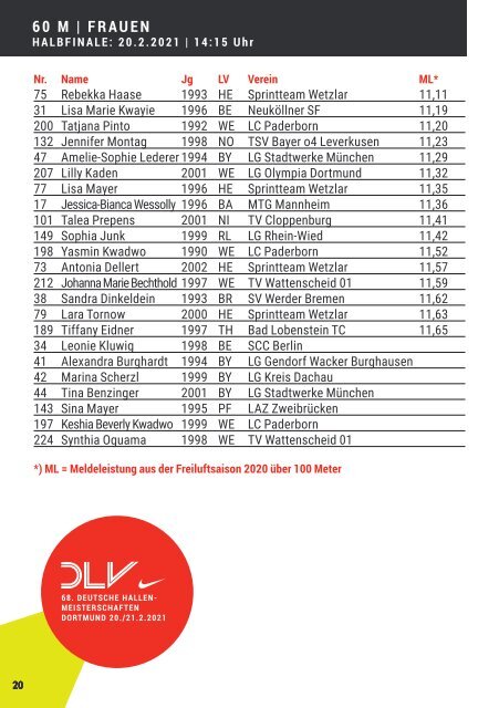 Das Programm zu den 68. Deutschen Leichtathletik-Hallenmeisterschaften in Dortmund