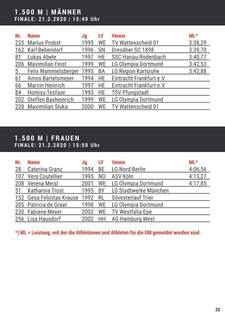 Das Programm zu den 68. Deutschen Leichtathletik-Hallenmeisterschaften in Dortmund