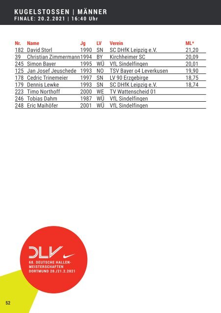 Das Programm zu den 68. Deutschen Leichtathletik-Hallenmeisterschaften in Dortmund