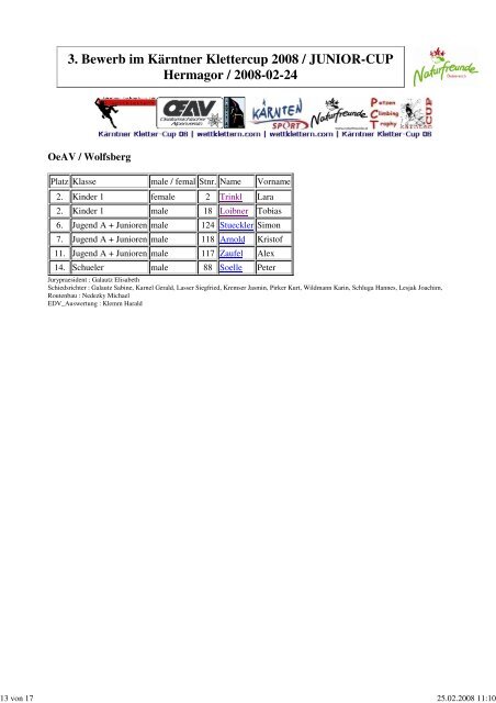 3. Bewerb im Kärntner Klettercup 2008 / JUNIOR-CUP Hermagor ...