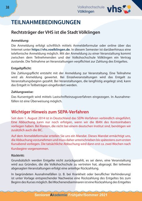 Programm der Seniorenakademie Frühjahr/Sommer 2021