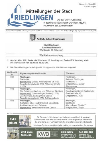 Amtliches Mitteilungsblatt Riedlingen 24.02.2021