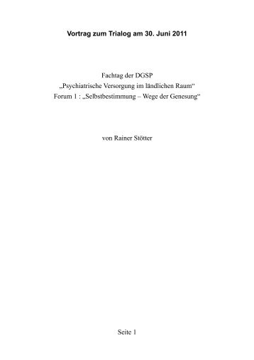 Vortrag zum Trialog am 30. Juni 2011 Fachtag der ... - Einblicke eV