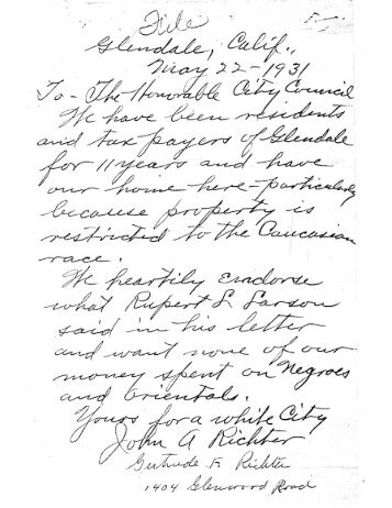 Letters to Glendale City Council, 1931