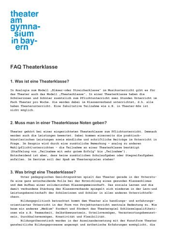 FAQ Theaterklasse - Theater am Gymnasium in Bayern
