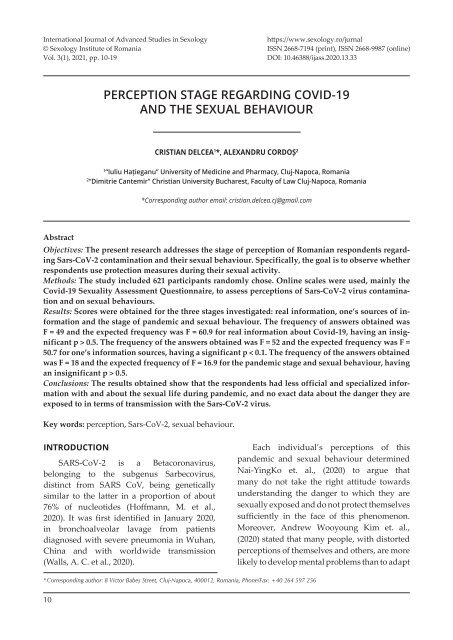 10-19 Delcea and Cordos - Perception stage regarding Covid-19