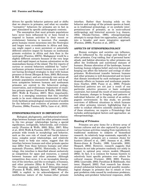 The ethnoprimatological approach in primatology - Agustin Fuentes ...