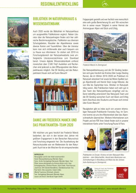 Naturpark Zillertaler Alpen - Jahresbericht 2020