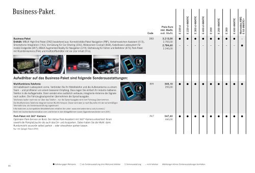 Mercedes-Benz Preisliste E-Klasse Coupé & Cabriolet