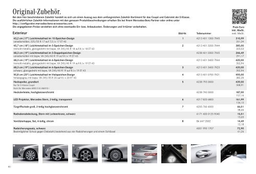 Mercedes-Benz Preisliste E-Klasse Coupé & Cabriolet