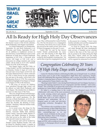 Is Ready for High Holy Day Observances - Temple Israel of Great Neck