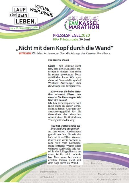 Virtual worldwide EAM Kassel Marathon -  Pressespiegel 2020