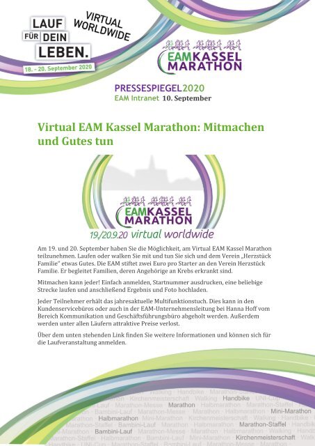 Virtual worldwide EAM Kassel Marathon -  Pressespiegel 2020