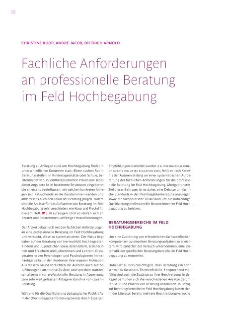 Karg-Heft Nr. 8: Psychologische Beratung im Feld Hochbegabung