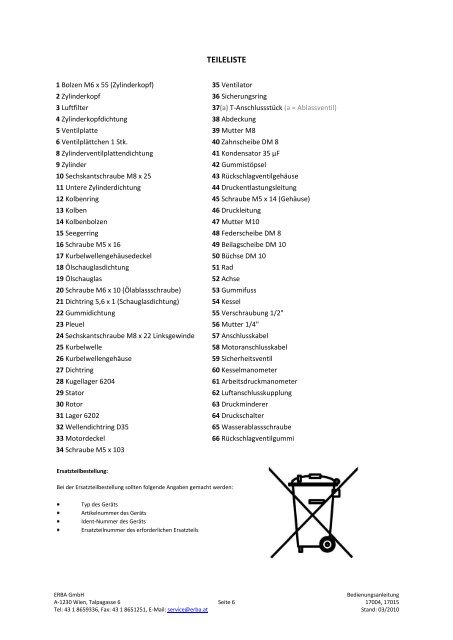 BEDIENUNGSANLEITUNG DRUCKLUFTKOMPRESSOR