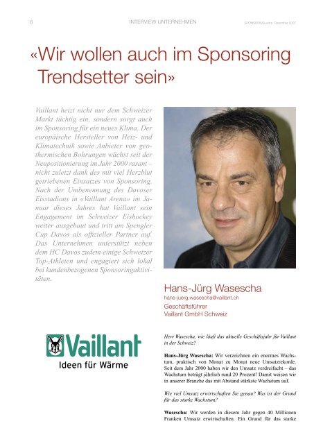 Vaillant GmbH Schweiz-12-2007 - SPONSORING EXTRA NEWS