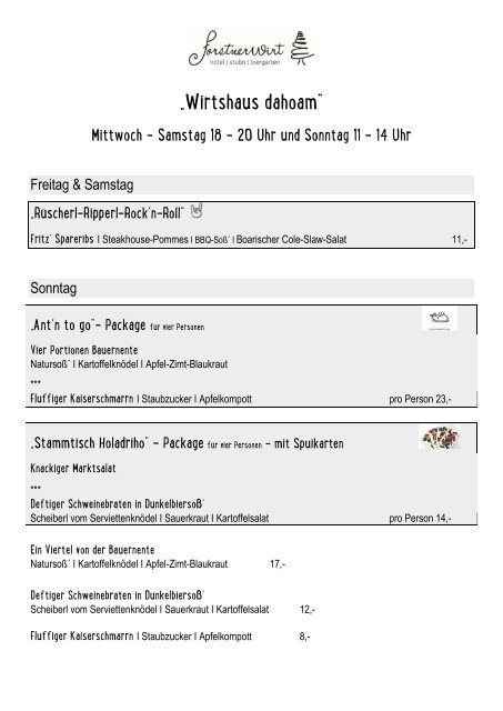 Speisekarte Forstner to go März 2021