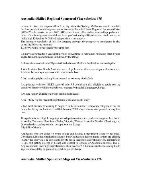 Australia: Skilled Regional Sponsored Visa-subclass 475 ... - AEO