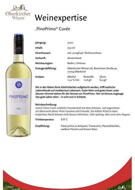 Weinexpertise PinoPrimo Weiss