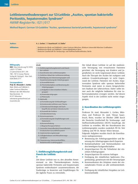 Leitlinienmethodenreport zur S3-Leitlinie „Aszites, spontan ... - DGVS