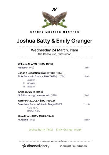 Joshua Batty and Emily Granger Concert Guide