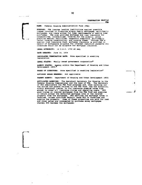 Profiles of Existing Government Corporations - US Government ...