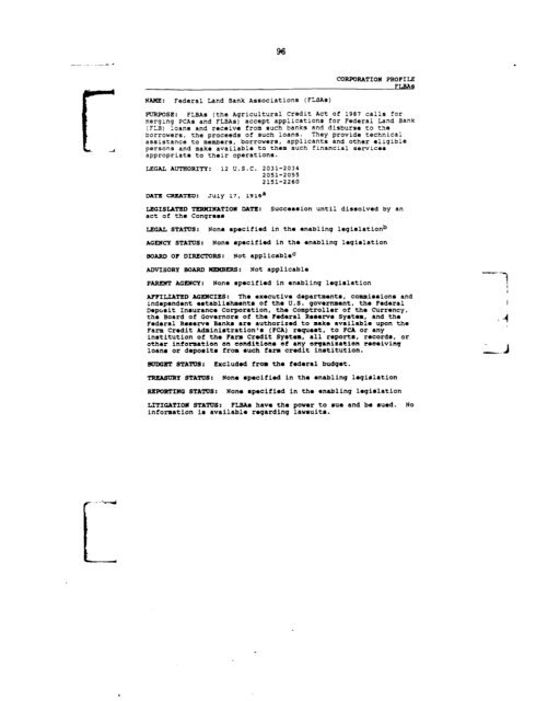 Profiles of Existing Government Corporations - US Government ...