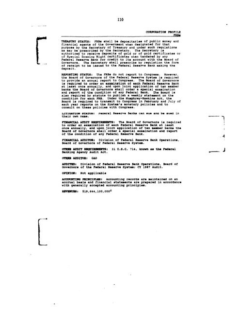 Profiles of Existing Government Corporations - US Government ...