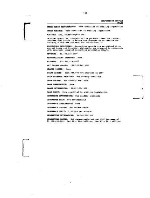 Profiles of Existing Government Corporations - US Government ...