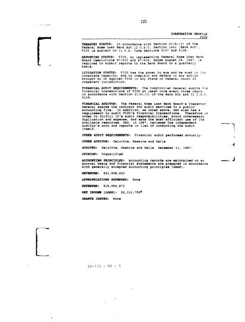 Profiles of Existing Government Corporations - US Government ...