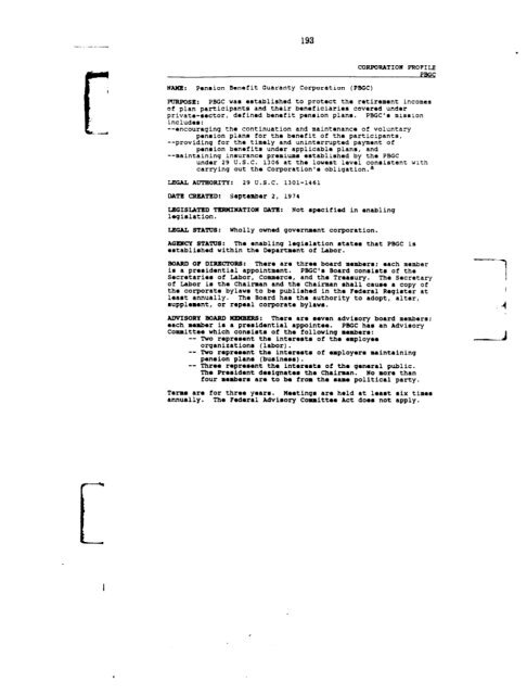 Profiles of Existing Government Corporations - US Government ...