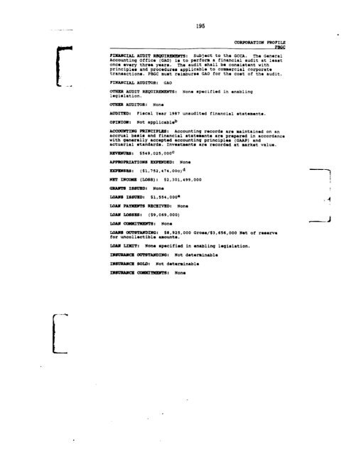 Profiles of Existing Government Corporations - US Government ...