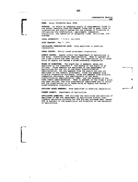 Profiles of Existing Government Corporations - US Government ...