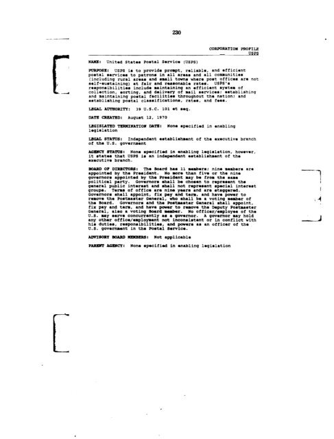 Profiles of Existing Government Corporations - US Government ...