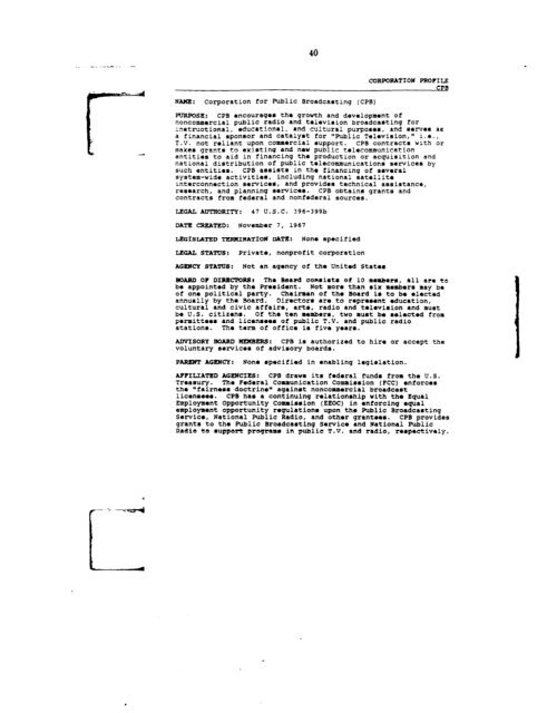 Profiles of Existing Government Corporations - US Government ...