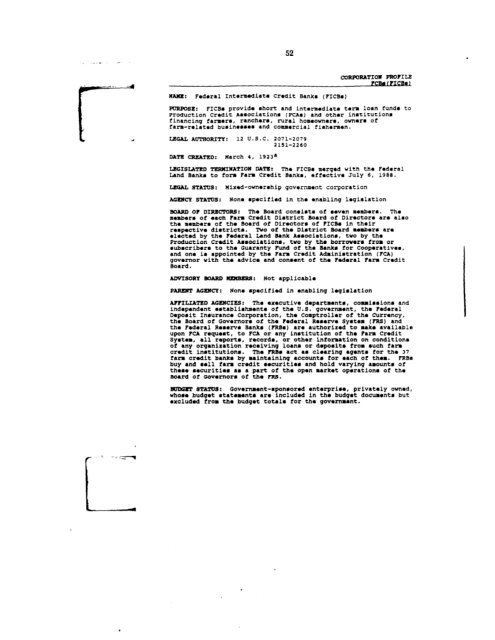 Profiles of Existing Government Corporations - US Government ...