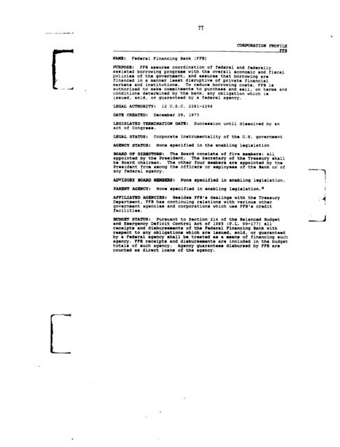 Profiles of Existing Government Corporations - US Government ...