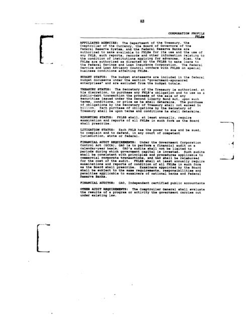 Profiles of Existing Government Corporations - US Government ...