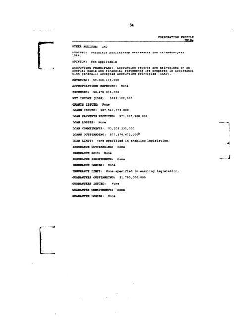 Profiles of Existing Government Corporations - US Government ...