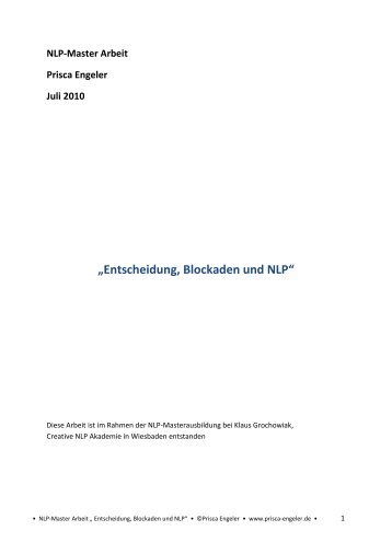 „Entscheidung, Blockaden und NLP“ - CNLPA